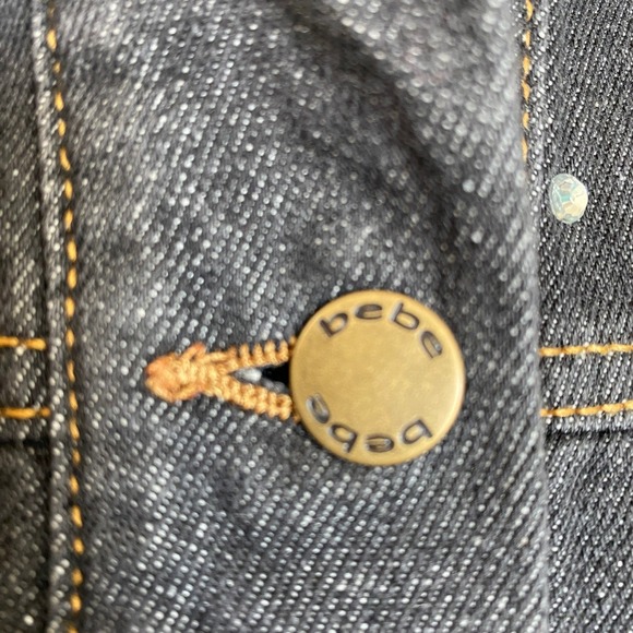 Bebe Rhinestone Denim Jacket Junior Size M Grey Wash Y2K Bling Sparkle Crop NWT - Picture 5 of 14